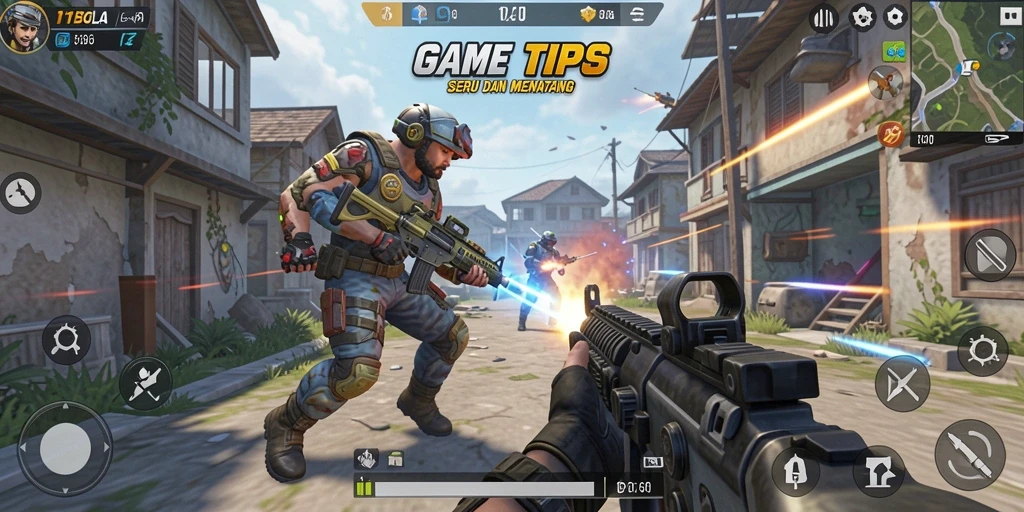 Tampilan dinamis gameplay seru dalam 11BOLA dengan aksi tembak-menembak yang mendebarkan.