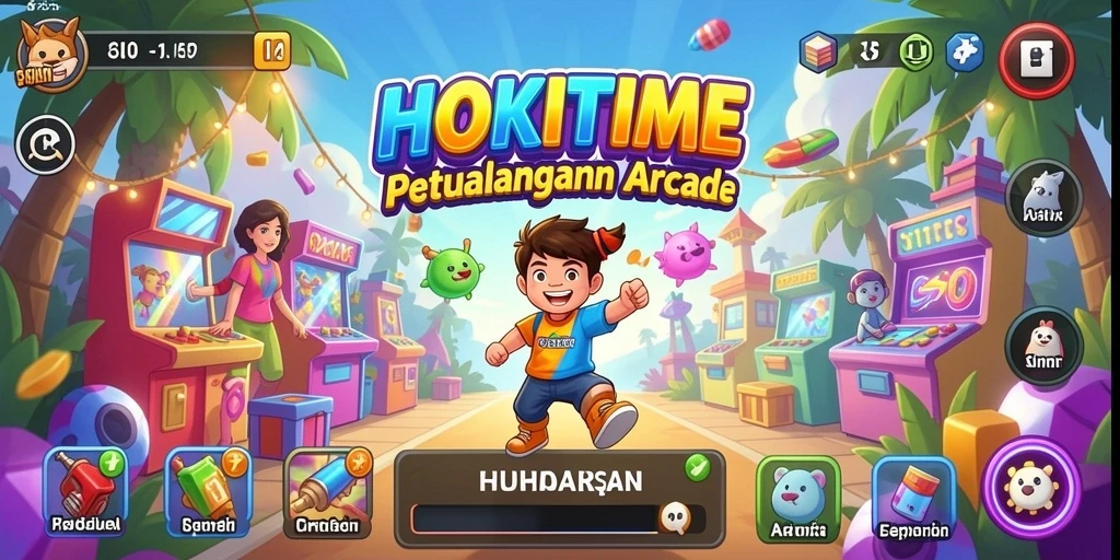 Tangkapan layar HOKITIME memperlihatkan aksi seru dalam gameplay arcade.