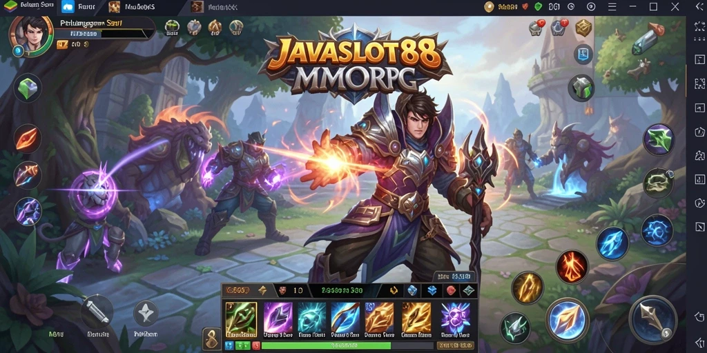 Screenshot utama <strong>JAVASLOT88</strong> menampilkan aksi seru dalam pertempuran MMORPG.
