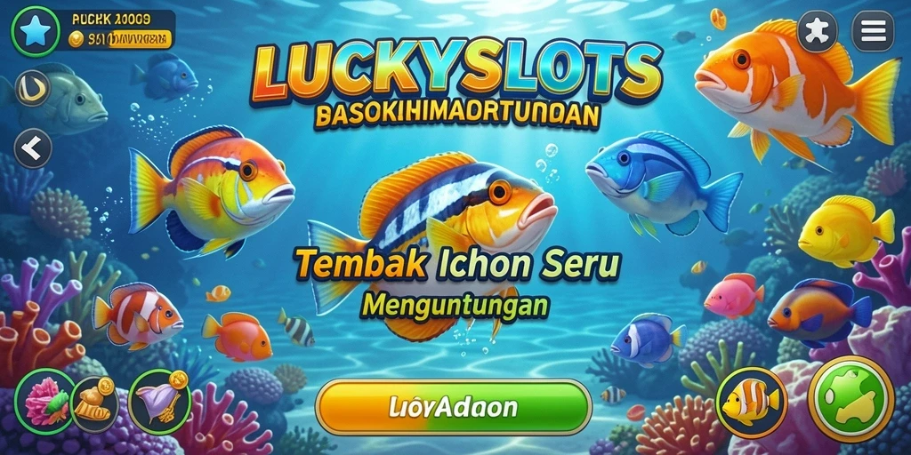 Screenshot LUCKYSLOTS menampilkan aksi menembak ikan yang seru.