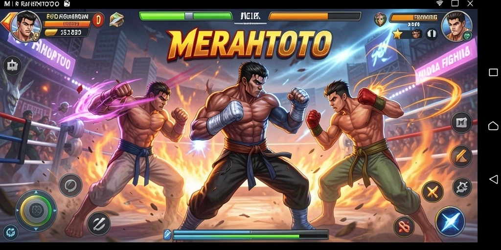 Gameplay MERAHTOTO dengan pertarungan yang intens dan karakter kuat.