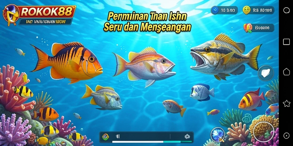 Screenshot utama ROKOK88 menampilkan aksi seru menembak ikan.