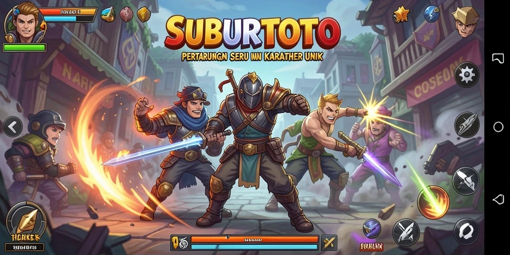 Gameplay seru SUBURTOTO dengan karakter beragam dan pertarungan mendebarkan.